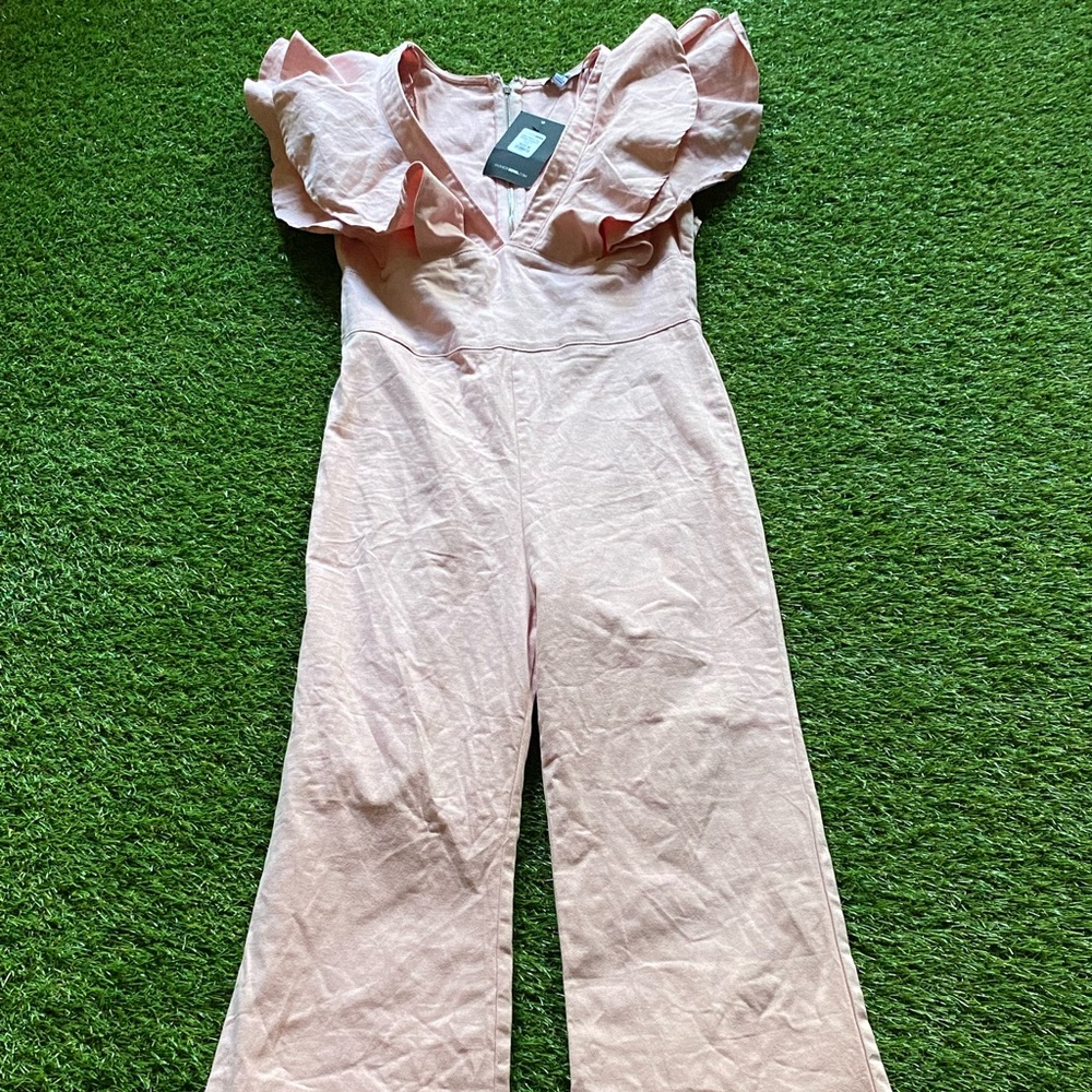 Pink/Blush Denim Jumpsuit (New) Wide Flared Legged